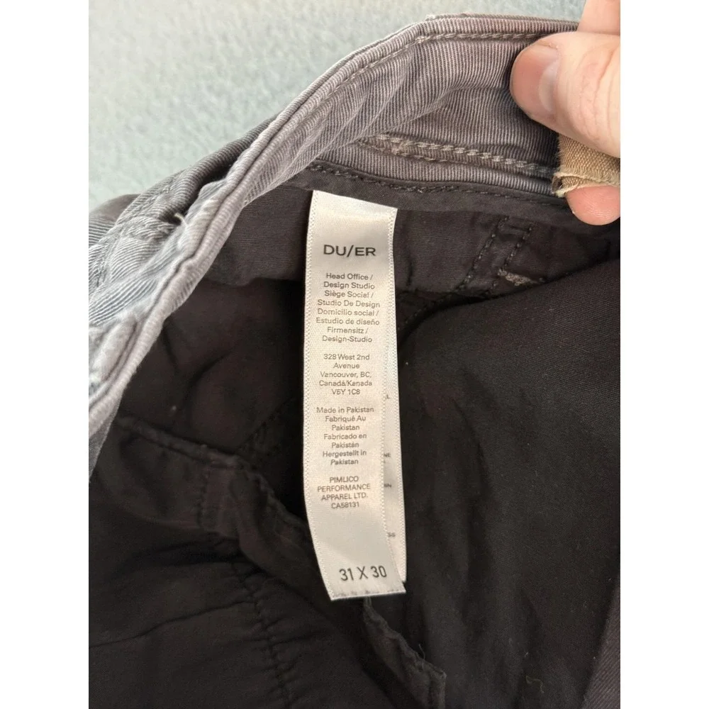 DU/ER Pants Mens 32x30 Gray Slim Fit Cargo Canvas Ankle Zip Travel MPTH1006
